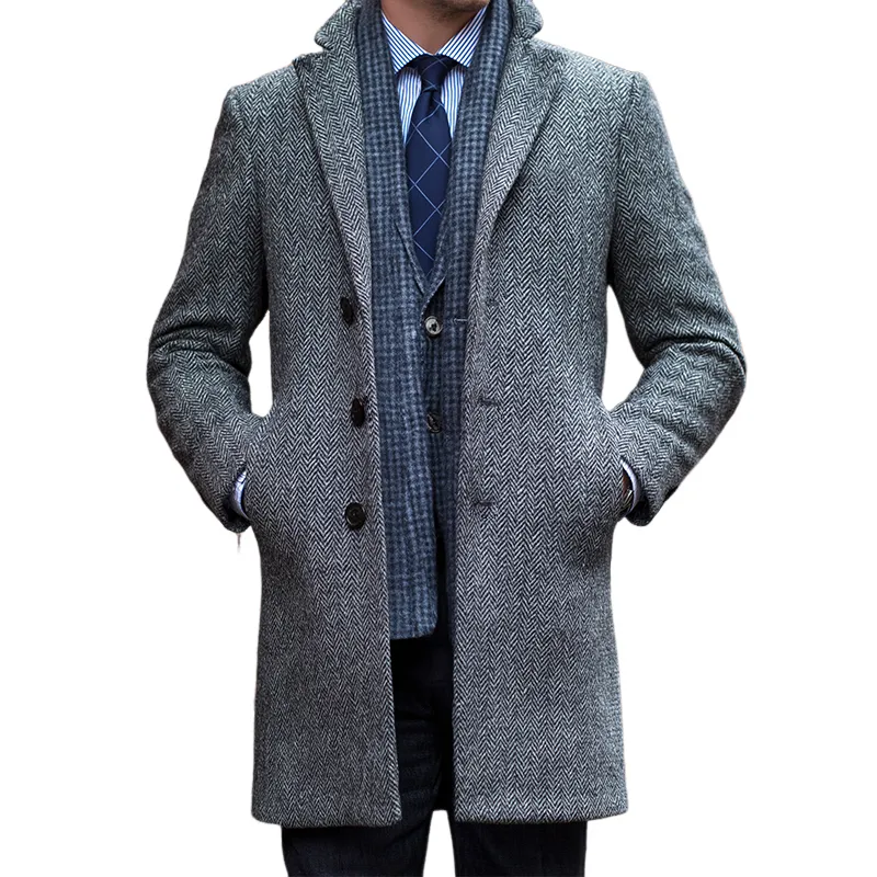 Men's Retro Casual Herringbone Mid-Length Coat MTA0946I6TO sold by Manly