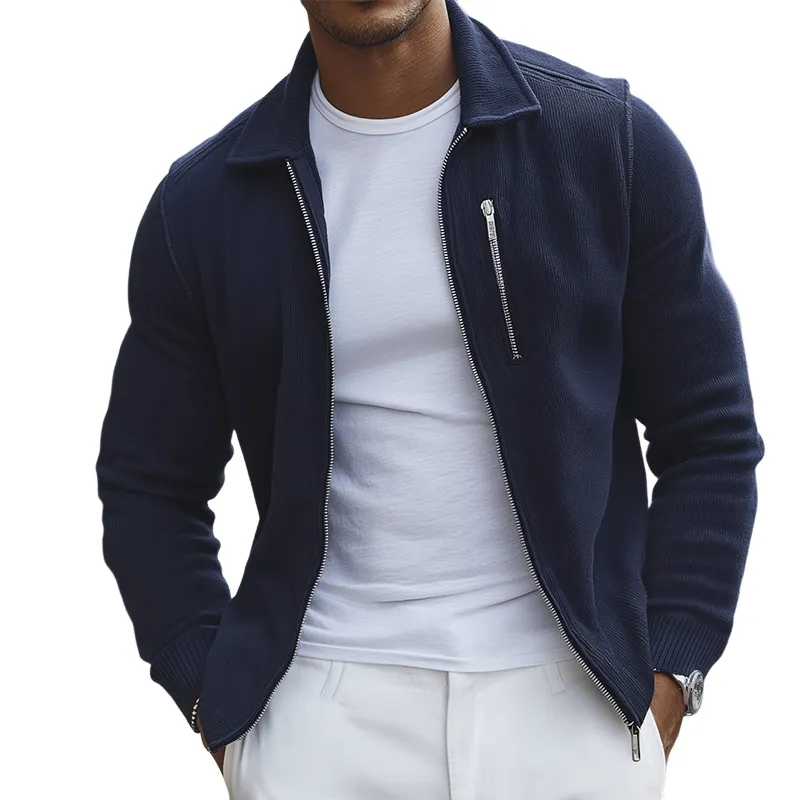 Men's Retro Casual Street Style Knitted Zipper Lapel Jacket MTA0943I4TO sold by Manly