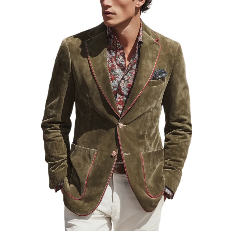 Men's Classic Casual Western Style Single-breasted Suede Slim-fit Blazer MTA0825I0K sold by Manly