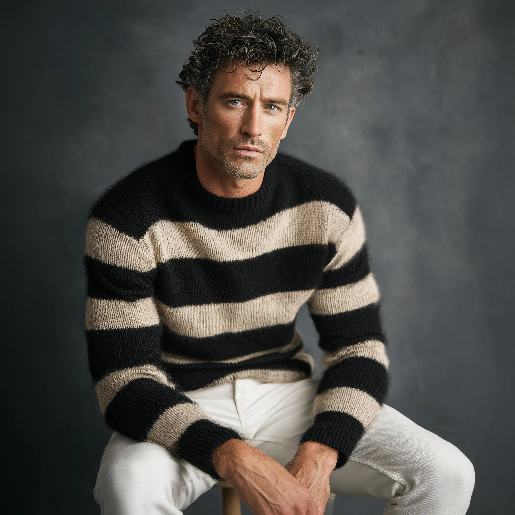 Men's Classic Casual Tough Style Crew Neck Striped Sweater MTA0847I8K sold by Manly product image thumbnail 3