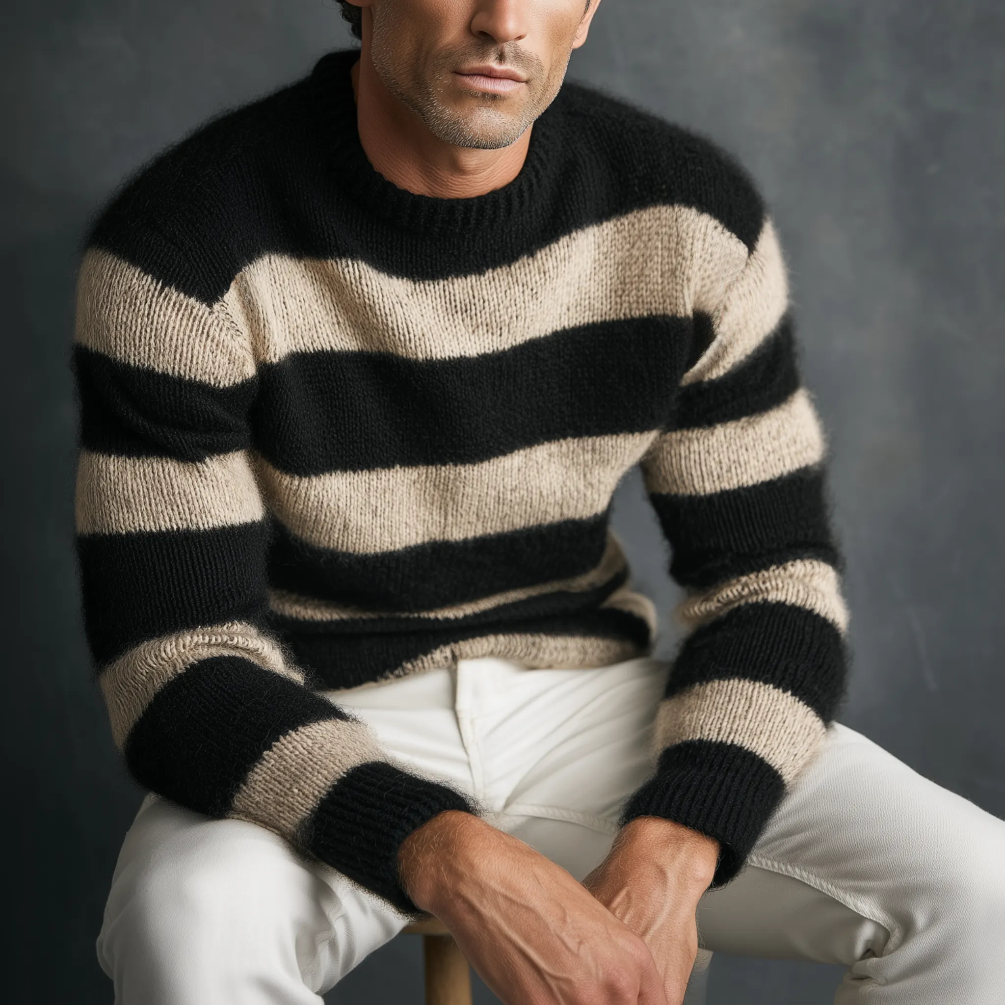 Men's Classic Casual Tough Style Crew Neck Striped Sweater MTA0847I8K sold by Manly product image thumbnail 2