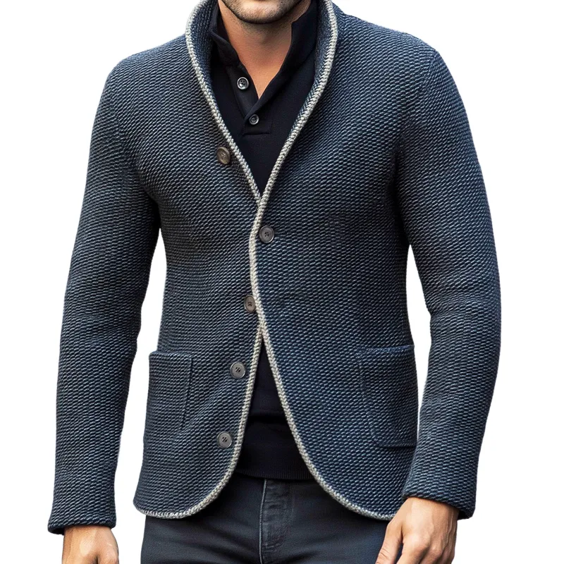 Men's Retro Textured Navy Blue Button Jacket MTA0871I9U sold by Manly