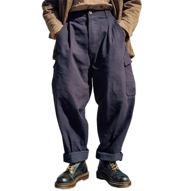 Men's Retro Loose Navy Blue Work Pants MTA0948I8U sold by Manly