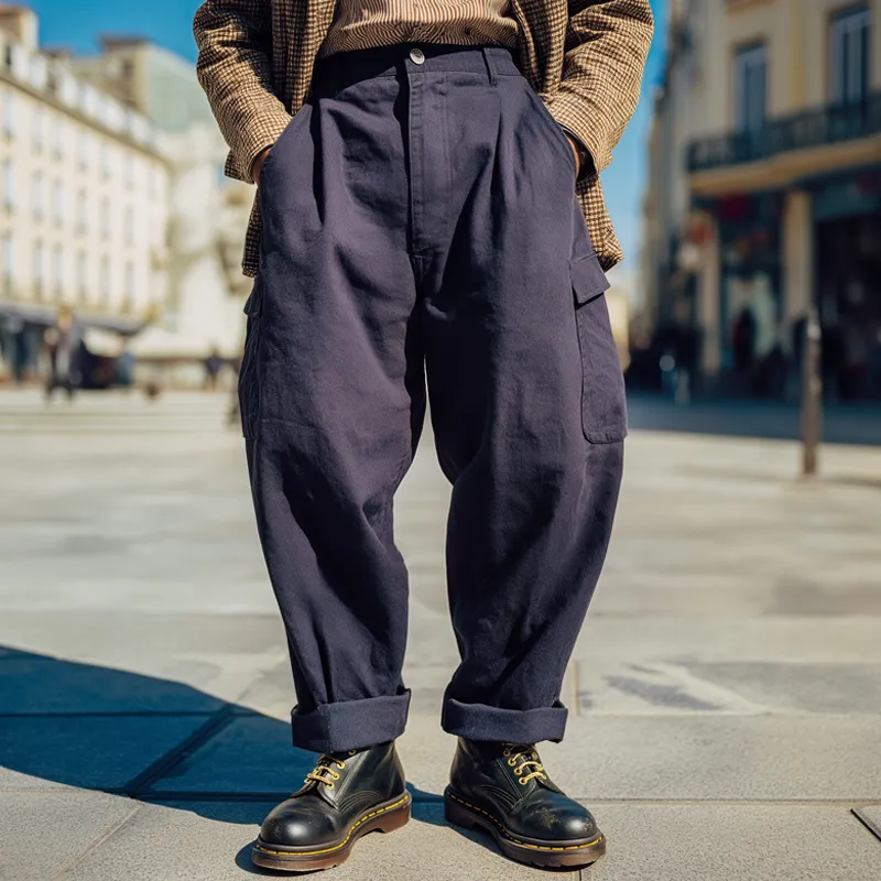 Men's Retro Loose Navy Blue Work Pants MTA0948I8U sold by Manly product image thumbnail 2