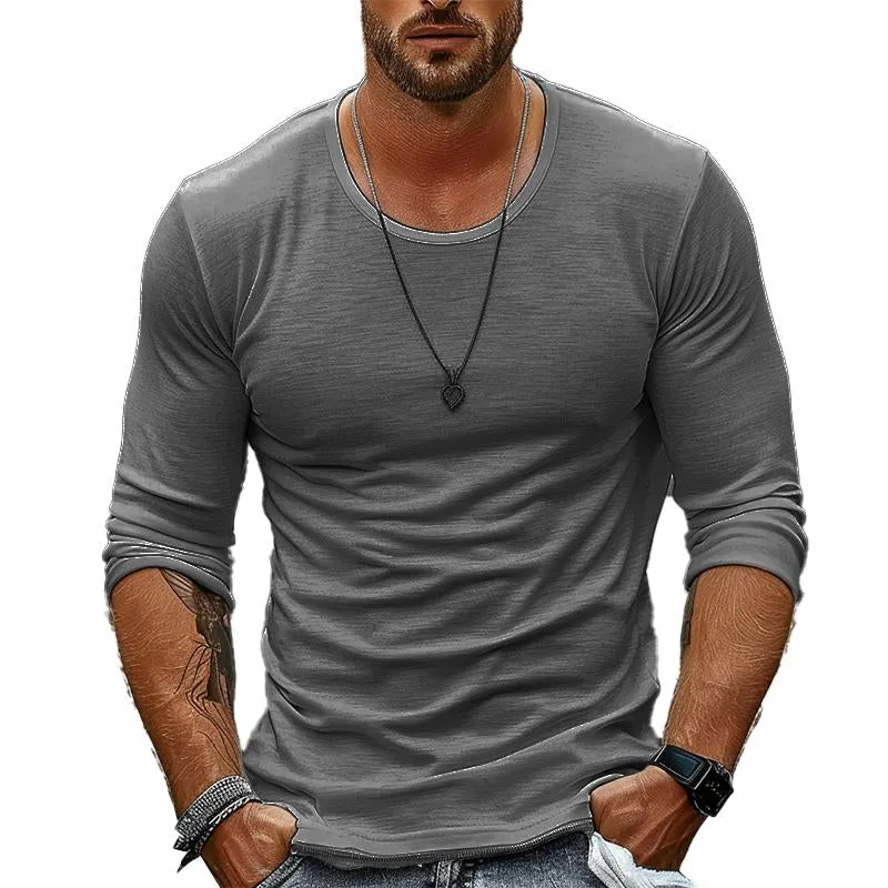 【24-hour shipping out】Men's Casual Solid Color Round Neck Long Sleeve T-Shirt 94867816X sold by Manly