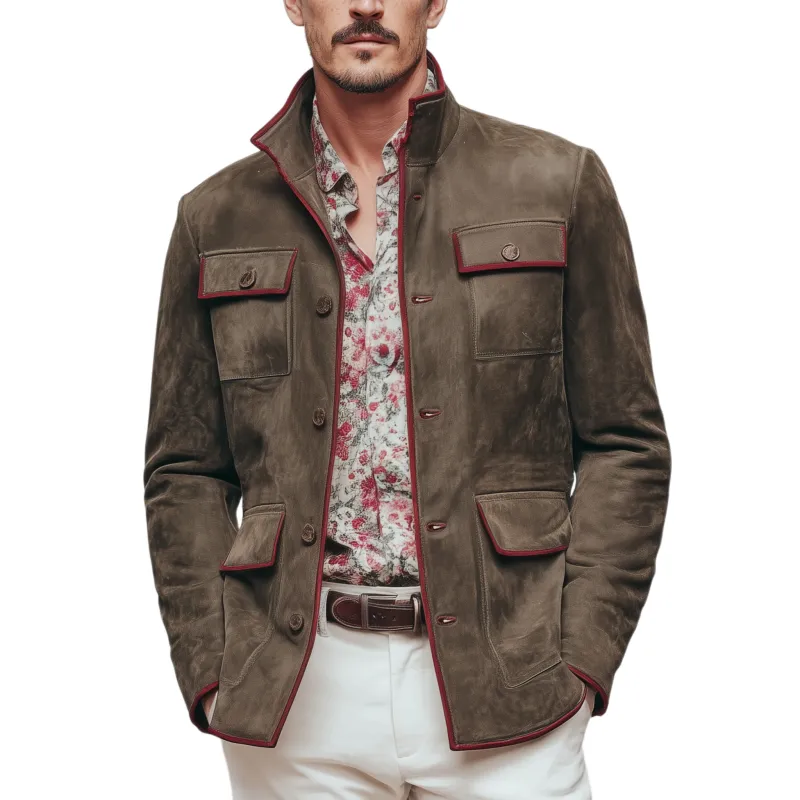 Men's Classic Casual Western Tough Style Multi-pocket Suede Jacket MTA0859I3K sold by Manly