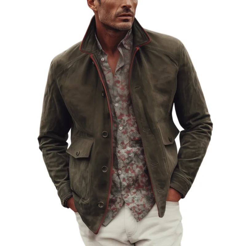 Men's Classic Casual Western Style Lapel Suede Jacket MTA0885I7K sold by Manly