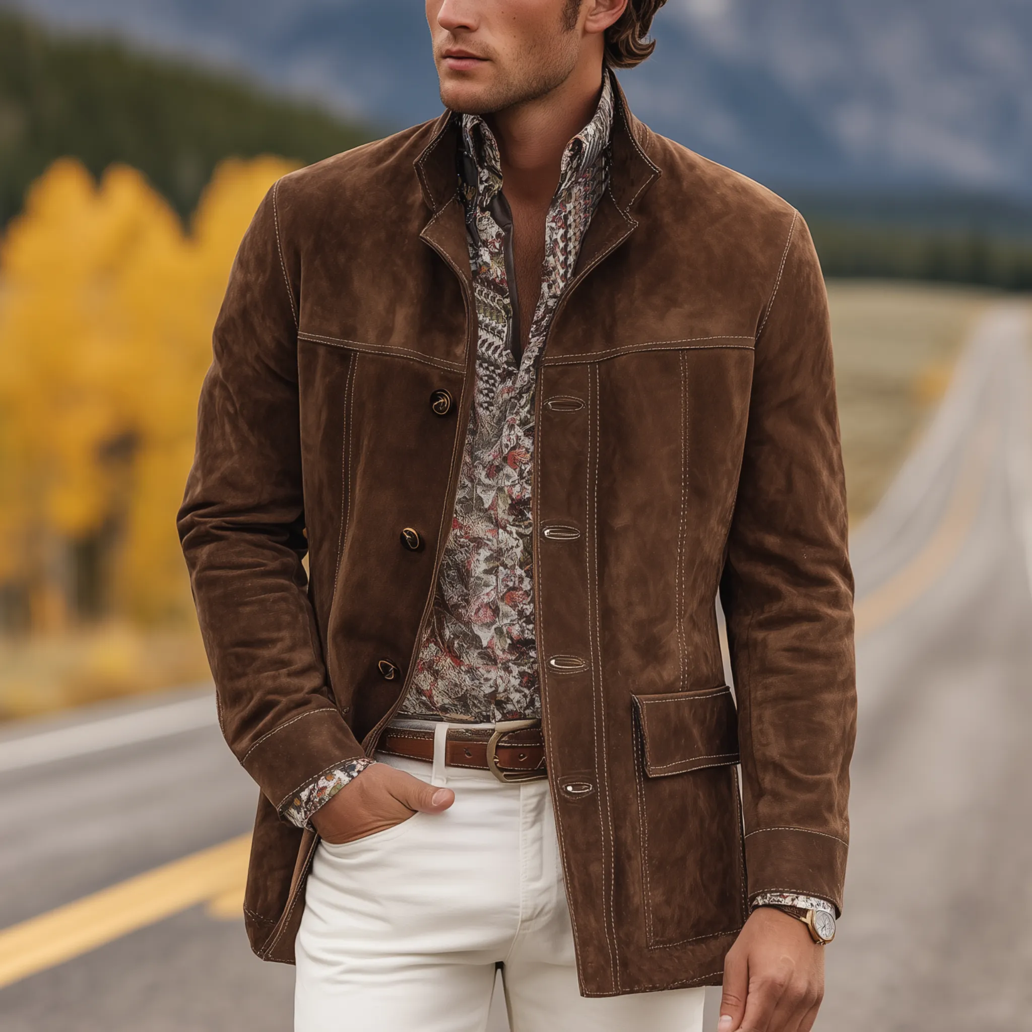 Men's Classic Western Casual Tough Lapel Suede Jacket MTA0816I4K sold by Manly product image thumbnail 2