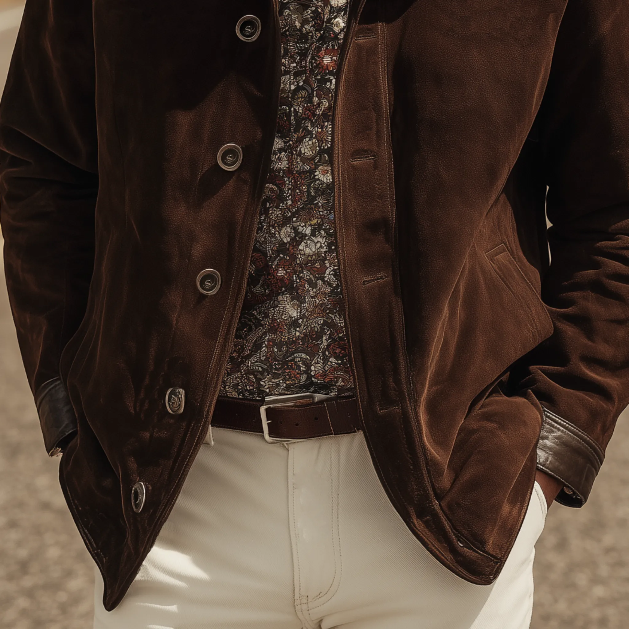 Men's Classic Western Casual Tough Style PU Leather Lapel And Cuff Suede Jacket MTA0883I3K sold by Manly product image thumbnail 5