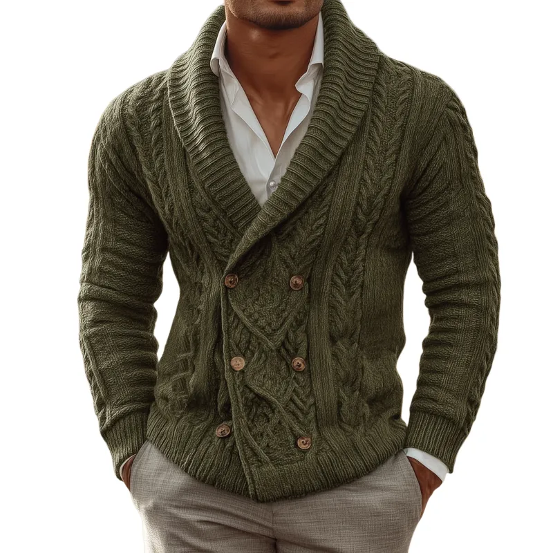 Men's Classic Casual Shawl Collar Double-breasted Slim Fit Knitted Cardigan MTA0856I5K sold by Manly