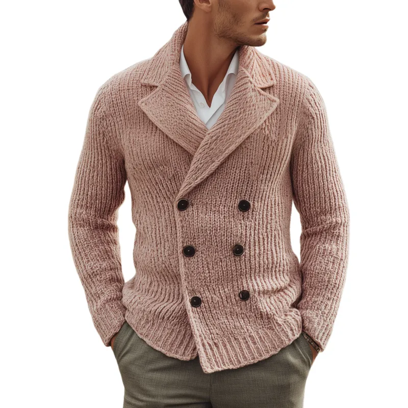 Men's Classic Casual Lapel Double-breasted Slim-fit Pink Knitted Cardigan MTA0855I4K sold by Manly