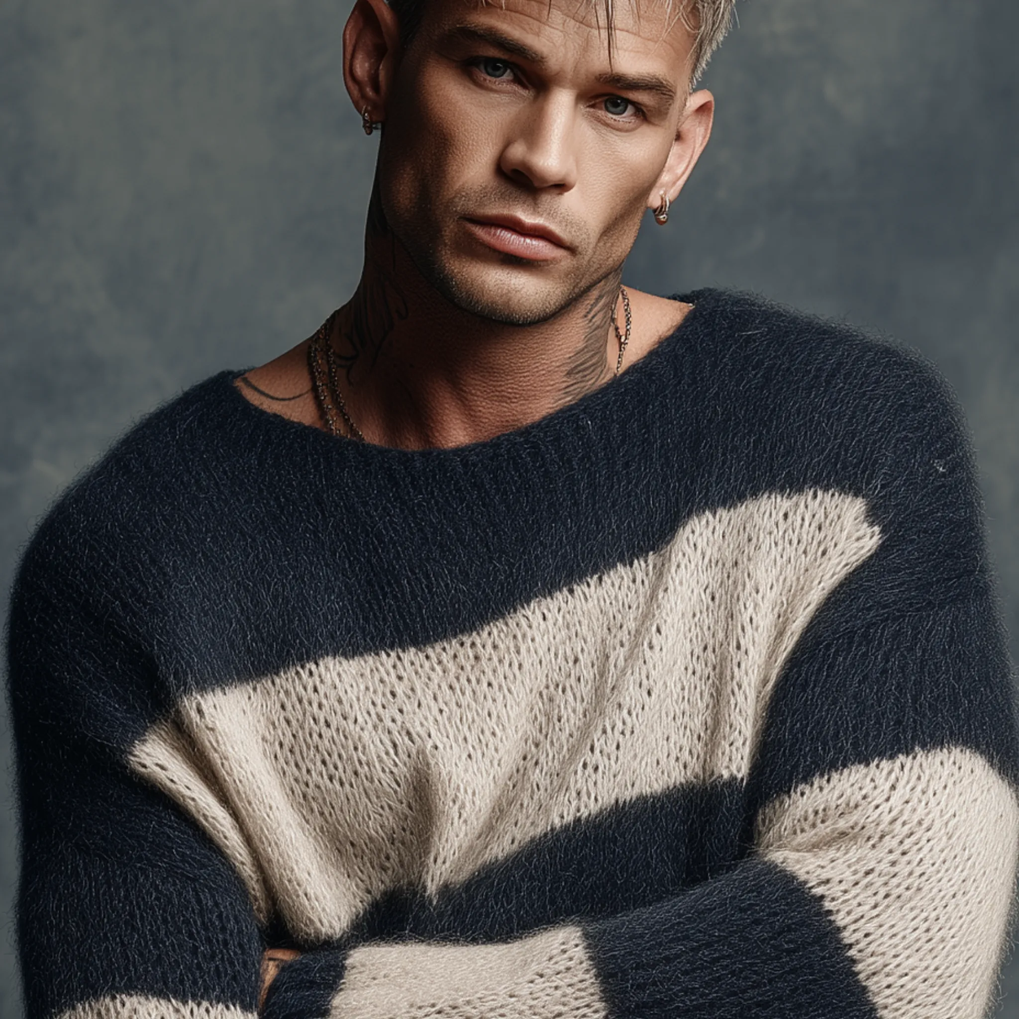 Men's Classic Casual Round Neck Contrast Color Horizontal Striped Long Sleeve Sweater MTA0885I8K sold by Manly product image thumbnail 4