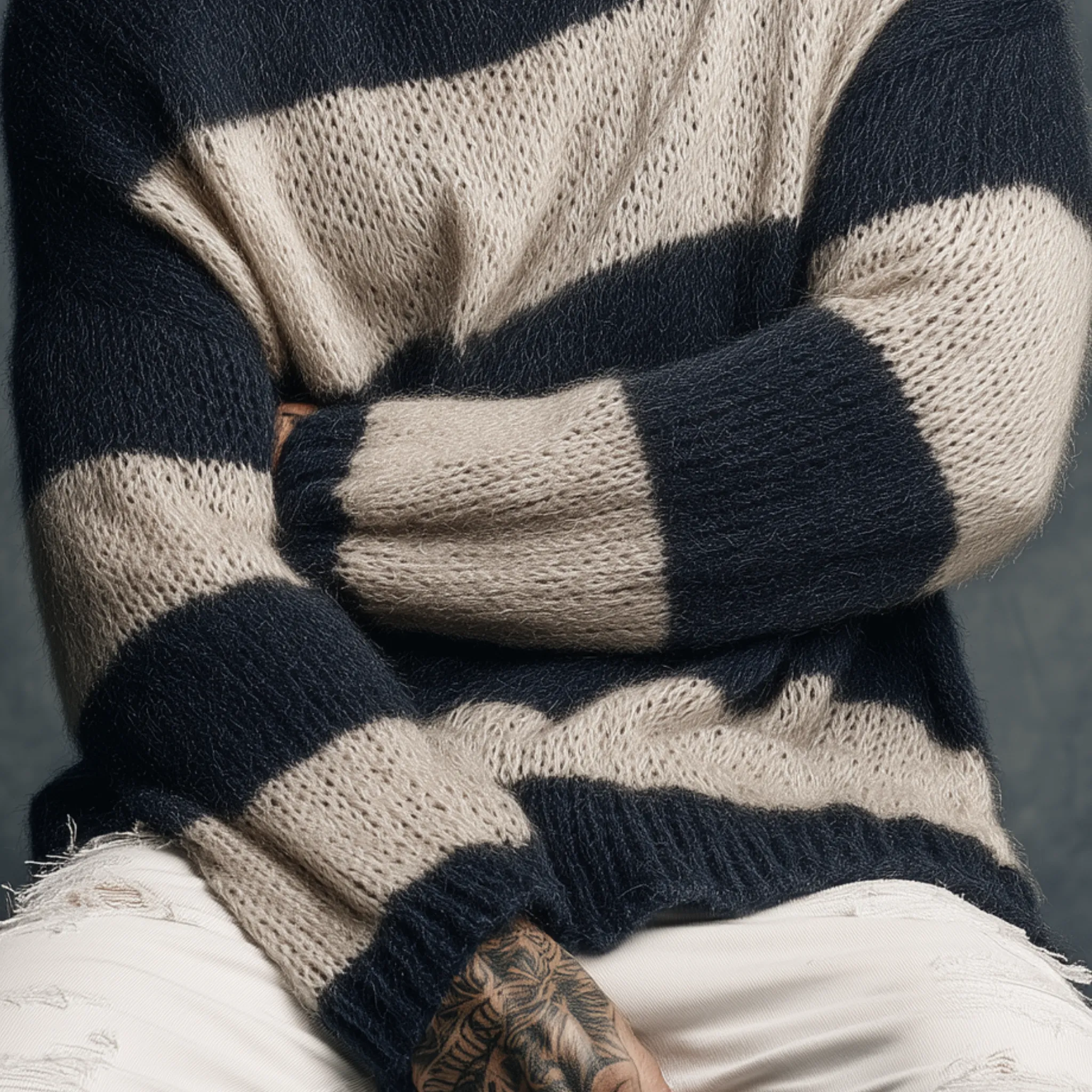 Men's Classic Casual Round Neck Contrast Color Horizontal Striped Long Sleeve Sweater MTA0885I8K sold by Manly product image thumbnail 5