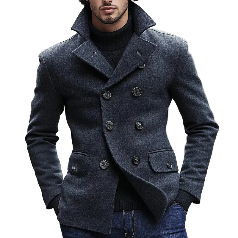 Men's Faux Wool Blend Double-breasted Lapel Jacket MTA0869I8X sold by Manly