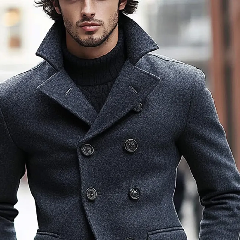 Men's Faux Wool Blend Double-breasted Lapel Jacket MTA0869I8X sold by Manly product image thumbnail 3