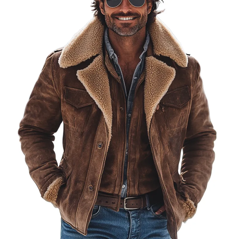 Men's Vintage Fleece And Faux Suede Lapel Jacket MTA0892I1X sold by Manly