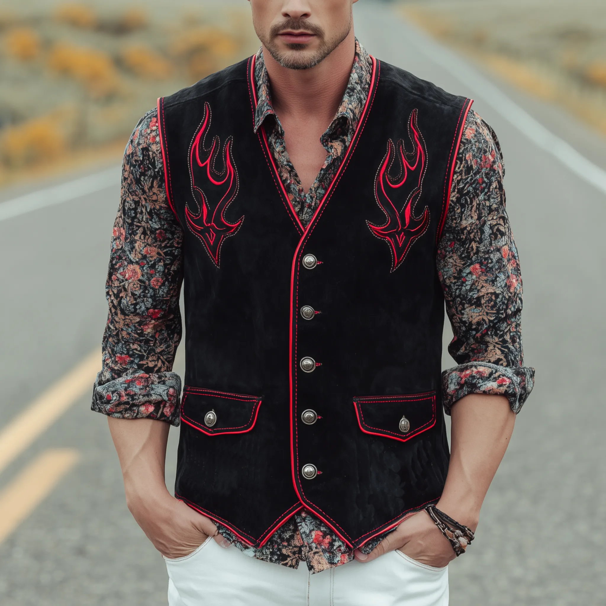 Men's Classic Western Embroidered Suede Vest MTA0878I1K sold by Manly product image thumbnail 2