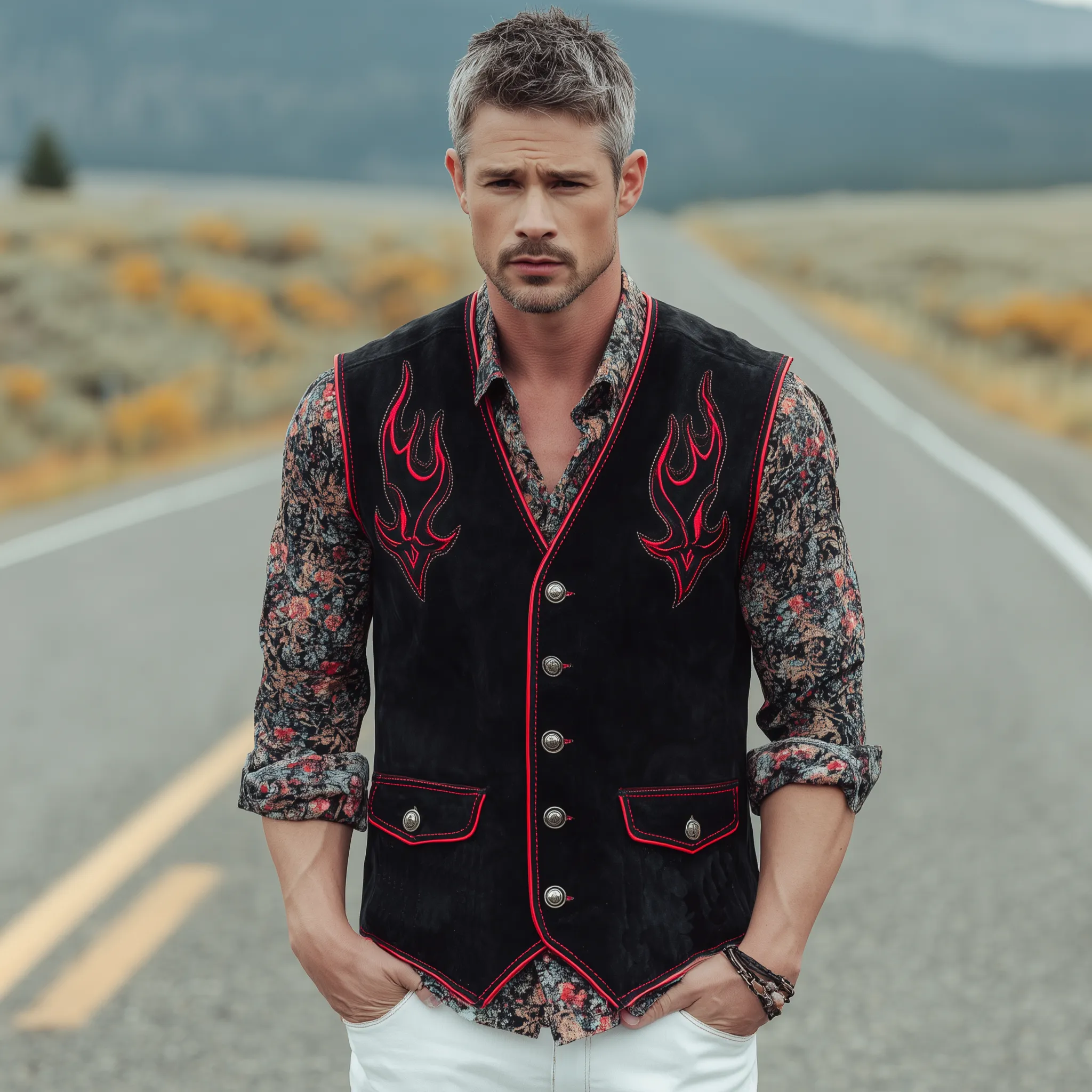 Men's Classic Western Embroidered Suede Vest MTA0878I1K sold by Manly product image thumbnail 3