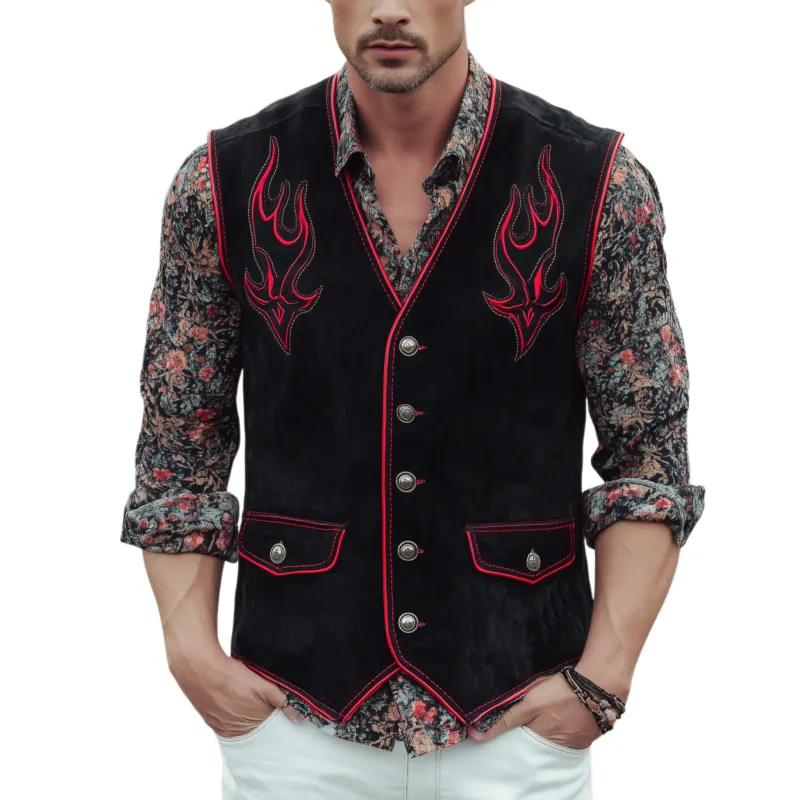 Men's Classic Western Embroidered Suede Vest MTA0878I1K sold by Manly