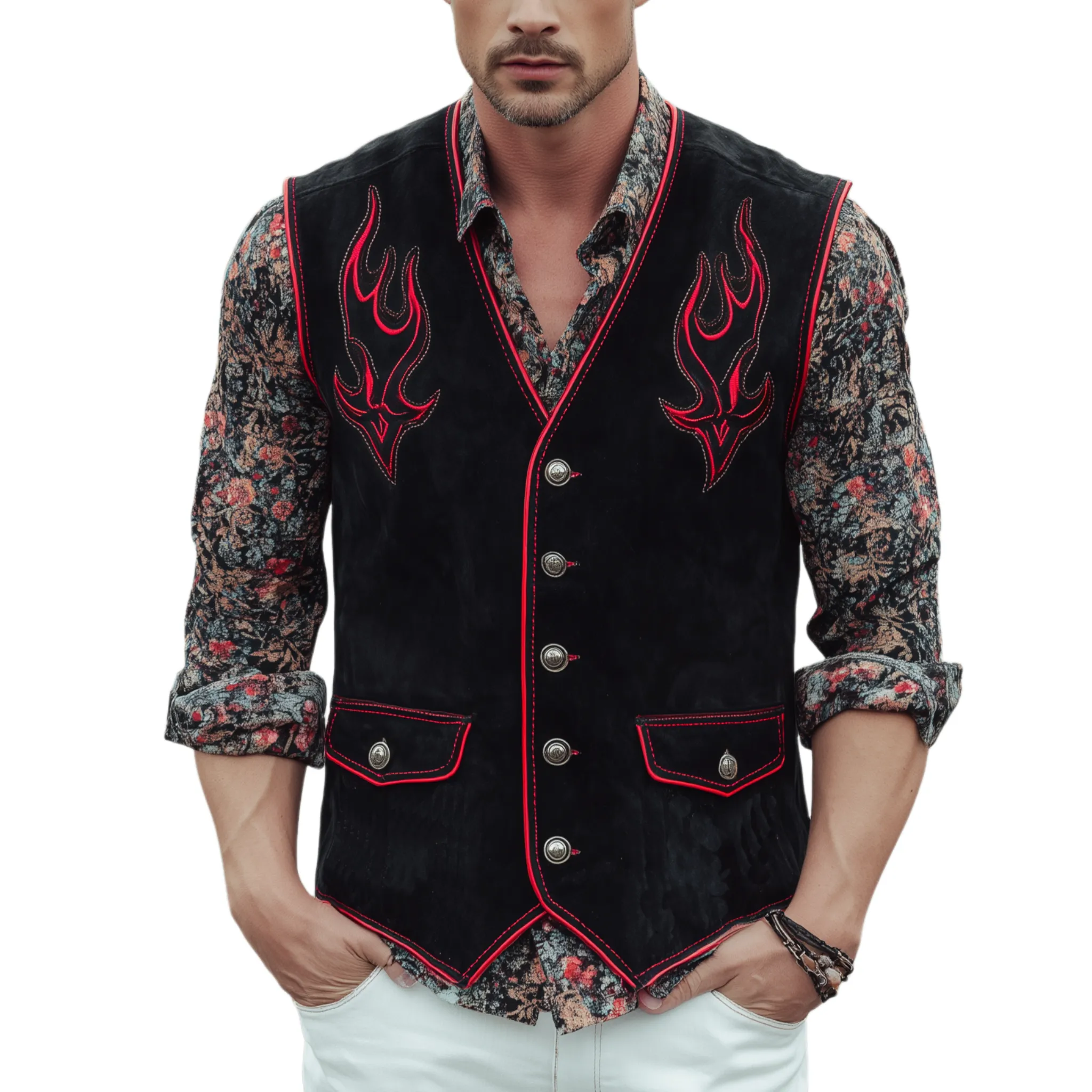 Men's Classic Western Embroidered Suede Vest MTA0878I1K sold by Manly