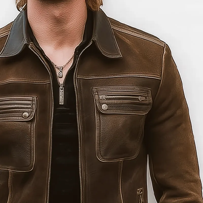 Men's Vintage Suede And PU Leather Patchwork Zipper Jacket MTA0854I5U sold by Manly product image thumbnail 3