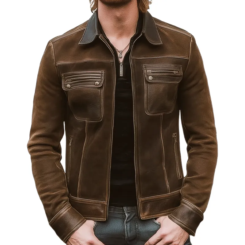Men's Vintage Suede And PU Leather Patchwork Zipper Jacket MTA0854I5U sold by Manly