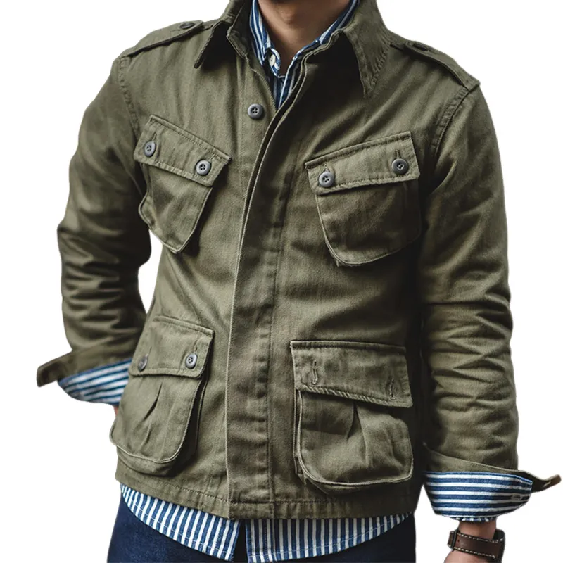 Men's Classic Retro Army Green Multi-pocket Jacket MTA0873I0U sold by Manly