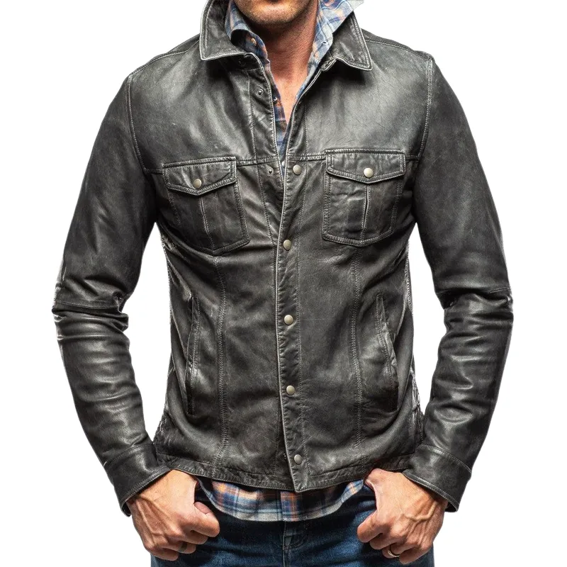 Men's Classic Vintage Pu Leather Snap Button Jacket MTA0817I4U sold by Manly