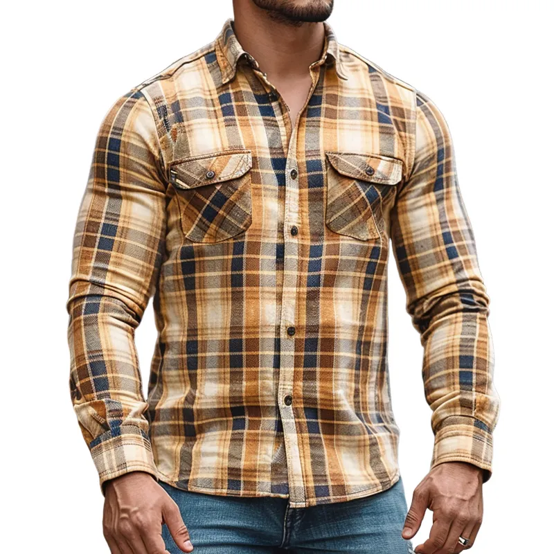 Men's Classic Casual Plaid Long Sleeve Shirt MTA0810I1U sold by Manly