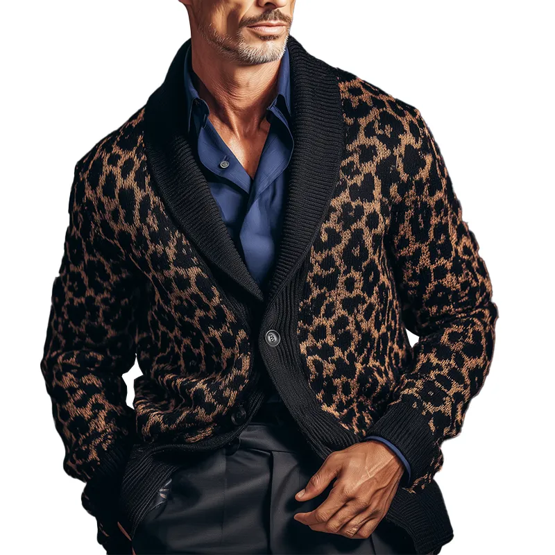 Men's Winter Vintage Leopard Print Knitted Warm Cardigan MTA0530I6P sold by Manly