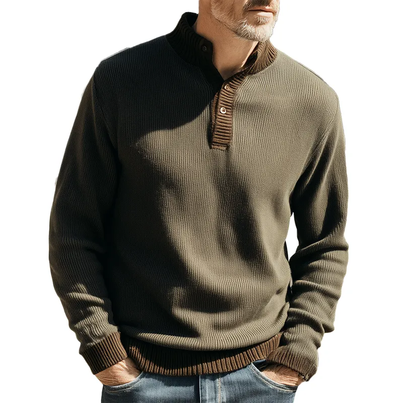 Men's Autumn And Winter Simple Knitted Henley Collar Warm Sweater MTA0880I3P sold by Manly