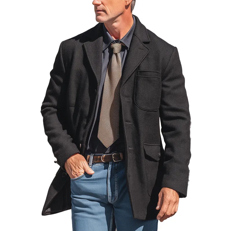 Men's Autumn And Winter Simple Tweed Mid-length Light Business Coat MTA0801I7P sold by Manly