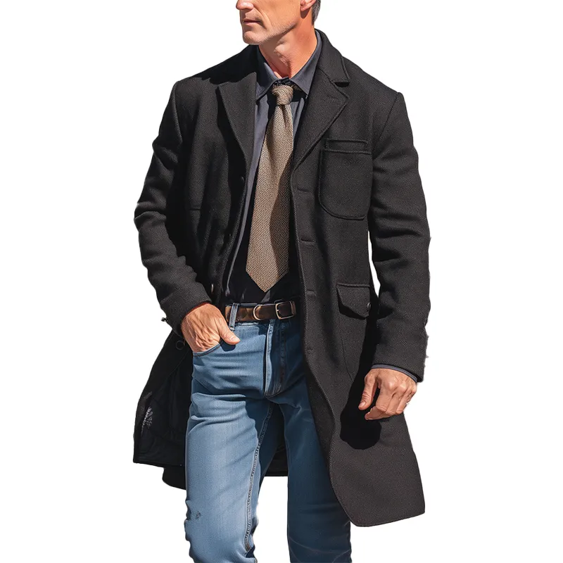 Men's Autumn And Winter Simple Tweed Long Light Business Coat MTA0886I3P sold by Manly