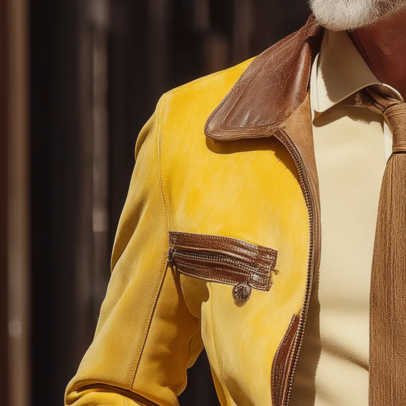 Men's Autumn And Winter Retro Faux Suede PU Leather Patchwork Jacket MTA0864I5P sold by Manly product image thumbnail 3