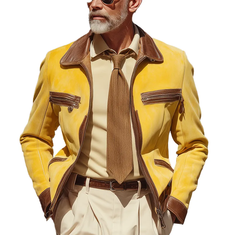 Men's Autumn And Winter Retro Faux Suede PU Leather Patchwork Jacket MTA0864I5P sold by Manly