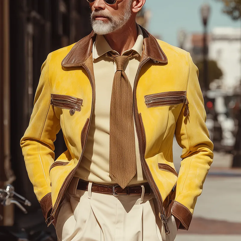 Men's Autumn And Winter Retro Faux Suede PU Leather Patchwork Jacket MTA0864I5P sold by Manly product image thumbnail 2