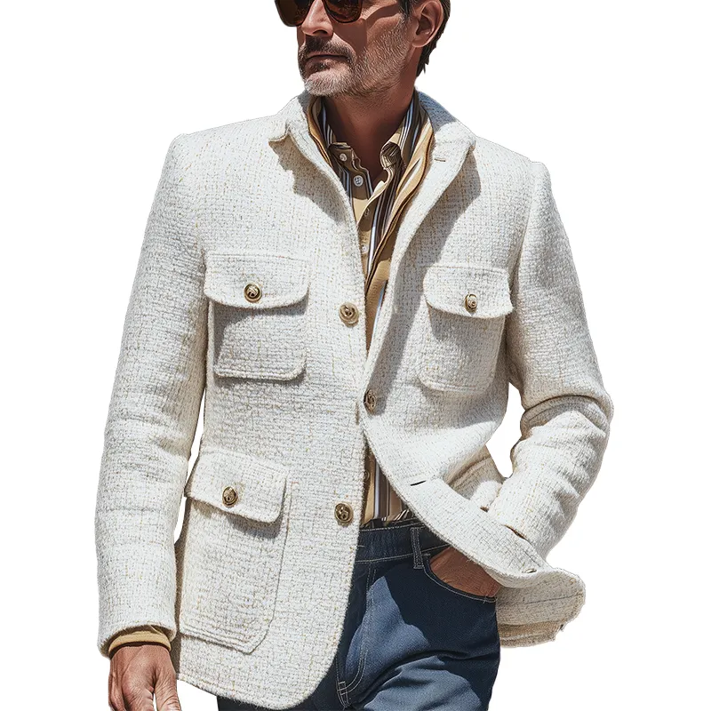 Men's Autumn And Winter Fashion Textured Tweed Light Business Suit Jacket MTA0855I8P sold by Manly