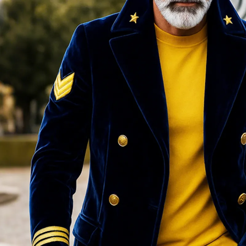 Men's Retro Casual Navy Style Embroidered Velvet Lapel Mid-Length Double-Breasted Coat MTA0534I0TO sold by Manly product image thumbnail 3