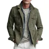 Men's Washed Distressed Military Style Lapel Multi-pocket Single Breasted Jacket MTA0569I9Z sold by Manly