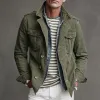 Men's Washed Distressed Military Style Lapel Multi-pocket Single Breasted Jacket MTA0569I9Z sold by Manly