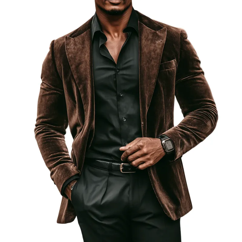 Men's Velvet Colorblock Peak Lapel Two Buttons Blazer MTA0877I1Z sold by Manly