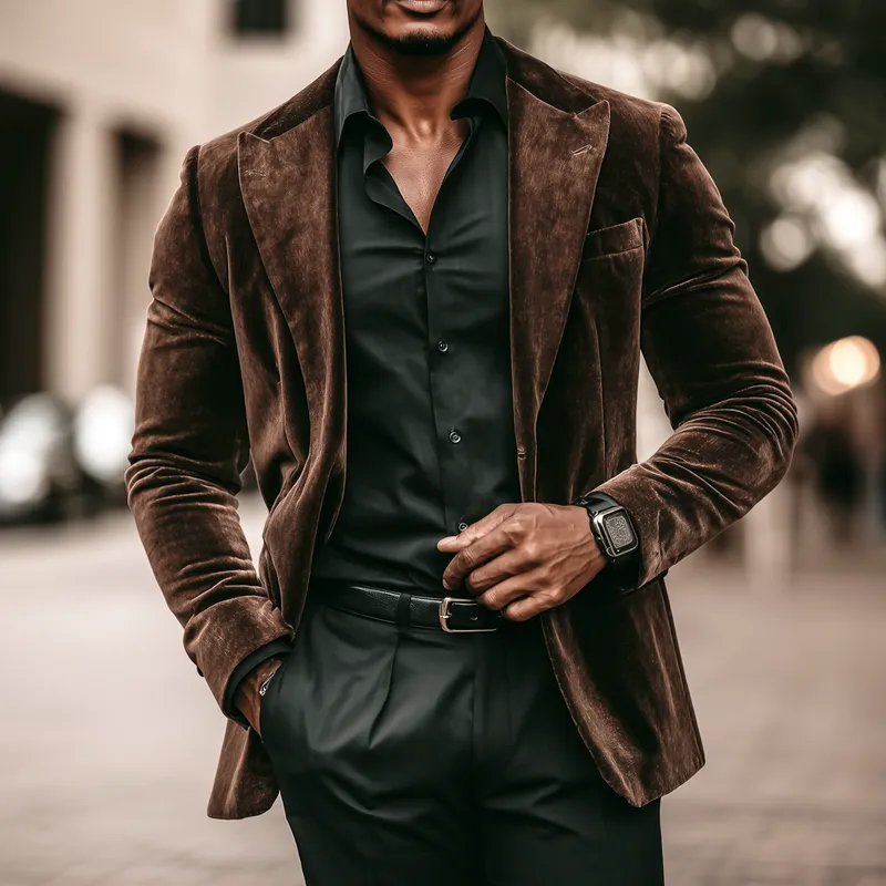 Men's Velvet Colorblock Peak Lapel Two Buttons Blazer MTA0877I1Z sold by Manly product image thumbnail 2
