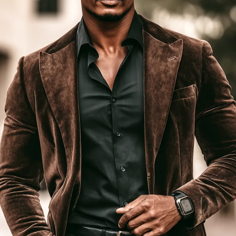 Men's Velvet Colorblock Peak Lapel Two Buttons Blazer MTA0877I1Z sold by Manly product image thumbnail 3