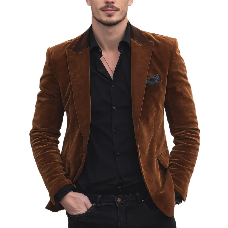 Men's Suede Colorblock Peak Lapel Two Buttons Blazer MTA0865I2Z sold by Manly