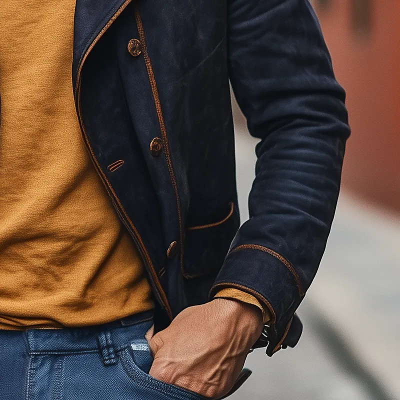 Men's Vintage Faux Suede Lapel Double Breasted Jacket MTA0406I1X sold by Manly product image thumbnail 3