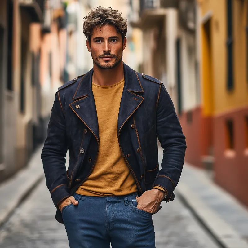 Men's Vintage Faux Suede Lapel Double Breasted Jacket MTA0406I1X sold by Manly product image thumbnail 4