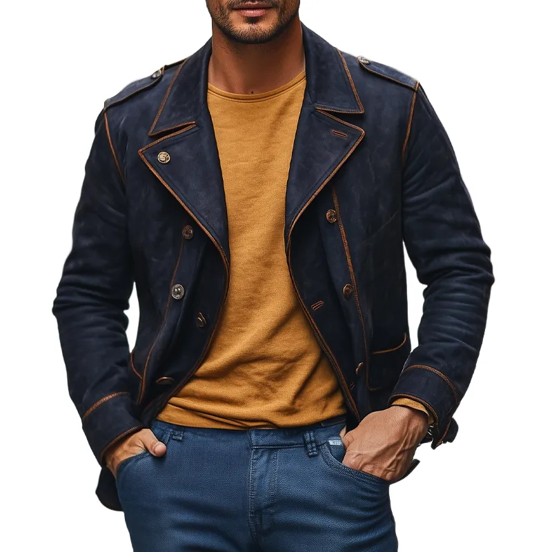 Men's Vintage Faux Suede Lapel Double Breasted Jacket MTA0406I1X sold by Manly