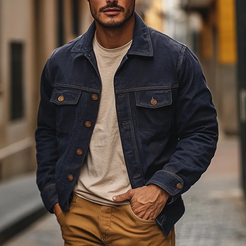 Men's Vintage Solid Lapel Denim Jacket MTA0400I2X sold by Manly product image thumbnail 2