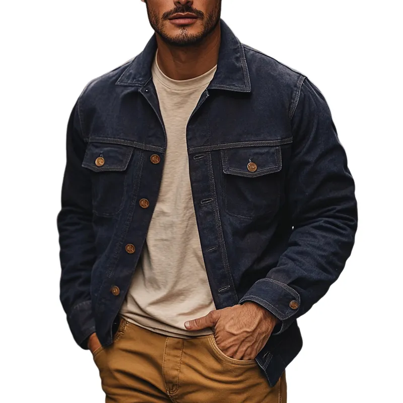 Men's Vintage Solid Lapel Denim Jacket MTA0400I2X sold by Manly