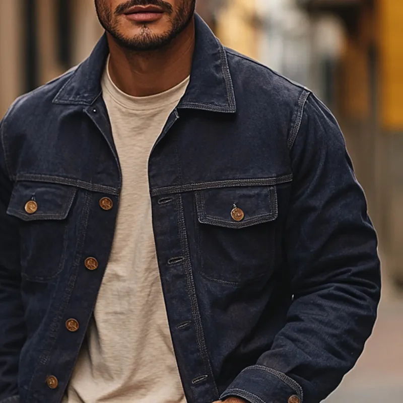 Men's Vintage Solid Lapel Denim Jacket MTA0400I2X sold by Manly product image thumbnail 3